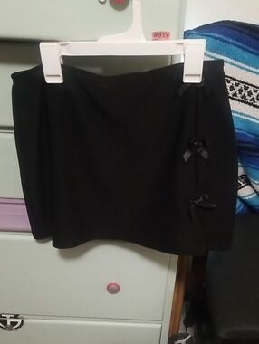 Black Mini Skorts with Ribbon Detail - Women